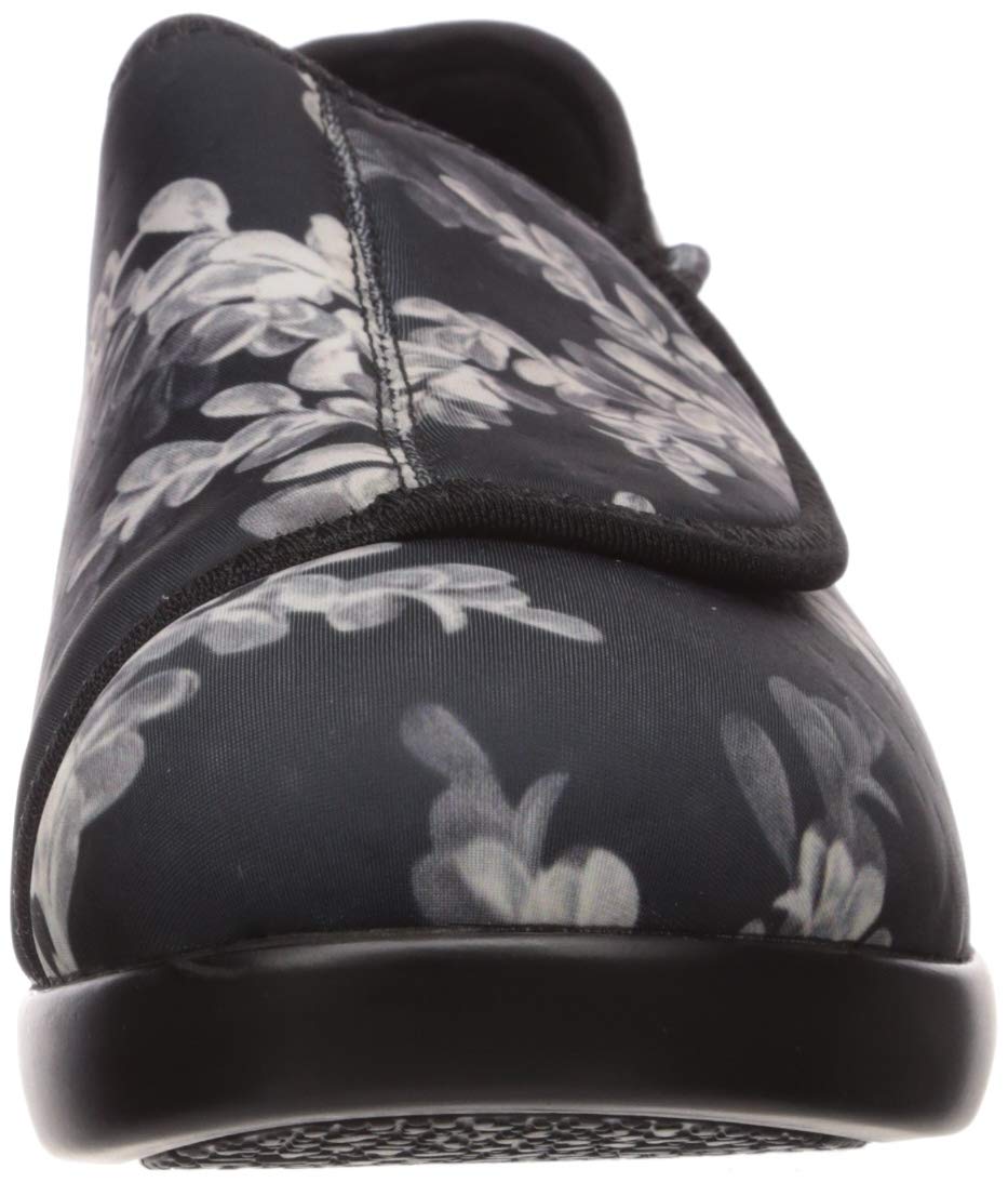 Propét Women's Cush 'N Foot Slipper, Black Floral, 9 X-Wide