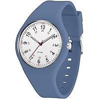 Waterproof Sports Analog Unisex Nurse Watches for Medical Professionals, Students - Military Time Easy-to-Read Dial, Luminous 24-Hour Second Hand, Colorful Silicone Band (Blue-3235)