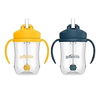 Dr. Brown’s Milestones Baby’s First Straw Cup, Training Cup with Weighted Straw, Dark Blue & Vintage Yellow, 2 Pack, 6m+