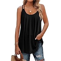 Summer Tank Tops for Women Spaghetti Strap Camisole Pleated Scoop Neck Sleeveless Loose Cami Top S-3XL