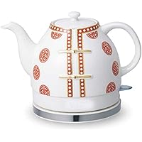 Kettles,Ceramic Cordlesskettle Teapot - Retro 1.2 L Jug, 1200W Boils Water Fast for Tea, Coffee, Soup, Oatmeal - Removable Base, Boil Dry Protection/Red/a