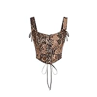 Women's Tops Women's Shirts Sexy Tops for Women Paisley Print Grommet Lace Up Front Wide Strap Top