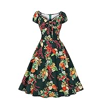 Women 50s 60s Vintage Sleeveless Cocktail Swing Dress 1950s Polka Dot Floral Audrey Rockabilly Prom Party Dress with Belt