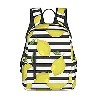 BREAUX Blue Stripe And Lemon Print Large-Capacity Backpack, Simple And Lightweight Casual Backpack, Travel Backpacks