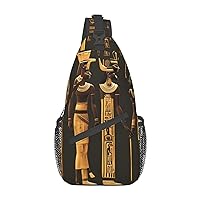 Sling Backpack,Travel Hiking Daypack Ancient Egyptian Hieroglyph Print Rope Crossbody Shoulder Bag