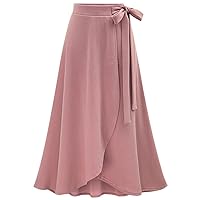 Women's A-Line High Waisted Ruffled Long Split Skirt With Bow Tie Knot