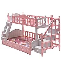 Baby Doll Bunk Bed for Girls Miniature Simulation Cute Cartoon Dollhouse Bed with Stairs Dollhouse Furniture Birthday Gift Furniture