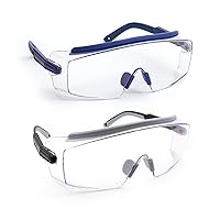 2 Pack Safety Glasses Anti Fog Lab Safety Goggles Over Glasses, Comfortable and Durable Protective Eyeglasses, Blue & Grey