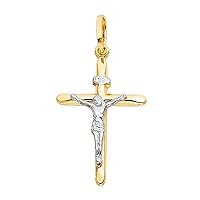14K 2T Crucifix Cross Religious Pendant | 14K Two Tone Gold Christian Jewelry Jesus Pendant Locket For Men Women | 26 mm x 18 mm Gold Chain Pendants
