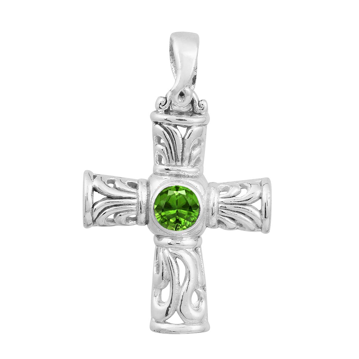 Multi Choice Round Shape Gemstone 925 Sterling Silver Christian Cross Filigree Pendant Jewelry