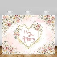 MEHOFOND 7x5ft Pink Floral Happy Mother's Day Backdrop Mother's Day Event Party Decoration I Love You Mom Photography Background Banner Sign Photo Booth Props
