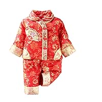 Baby Cotton Red Silk Satin Tang Suits,Winter Chinese Style Flower Printed Suits,Baby New Year Clothing.