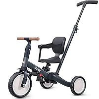 newyoo Tricycles for 1-3 Year Olds, Toddler Bike with Backrest and Safety Belt, Balance Bike, Perfect Boys & Girls Birthday Gift & Toys, Adjustable Seat & Pedals, TR007, Dark Gray