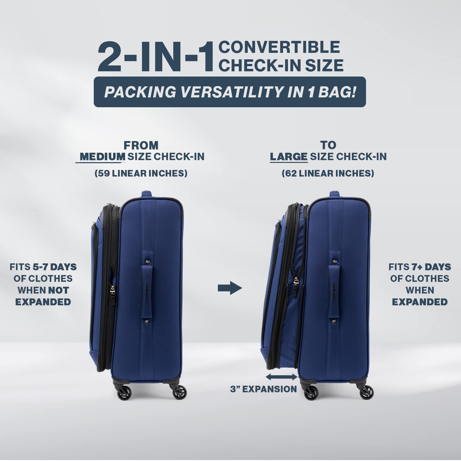 Travelpro Runway 2 Piece Luggage Set, Carry-on & Convertible Medium to Large Check-in Expandable Luggage, 4 Spinner Wheels, Softside Suitcase, Men and Women, Blue