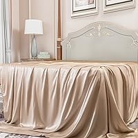 Grade 6A Silk Queen Size Flat Sheet Only, 100% 23 Momme Mulberry Silk Cooling Top Bed Sheet, Temperature Regulating (Champagne, Queen)
