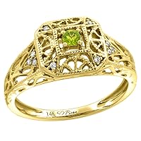 14k Yellow Gold Genuine Diamond & Color Gem Engagement Ring Filigree Round Brilliant cut, size 5-10