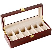 Watch Box Wooden 6 Slots Jewelry Watches Display Lockable Storage Box With Glass Lid Brown Watch Organizer Collection (Color : Brown Size : 31x12x9cm)