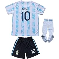 2021 Argentina #10 Leo Messi Copa-American Home Kids Football Soccer Jersey/Shorts/Socks Kit Youth Sizes