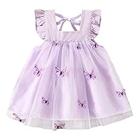 Toddler Girls Fly Sleeve Butterfly Tulle Ruffles Dress Dance Party Princess Dresses Clothes Girls Dresses Size 8
