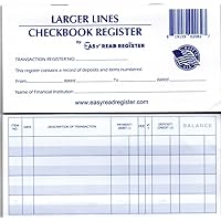 Larger Lines Check Registers, Made in USA, for Personal Checkbook - Low Vision Easy to Read (24-25-26 Calendars, 10)