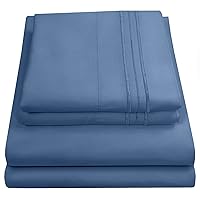 Queen Size Bed Sheets - Breathable Luxury Sheets with Full Elastic & Secure Corner Straps Built In - 1800 Supreme Collection Extra Soft Deep Pocket Bedding Set, Sheet Set, Queen, Denim