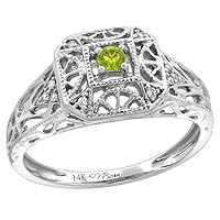 14k White Gold Genuine Diamond & Color Gem Engagement Ring Filigree Round Brilliant cut, size 5-10