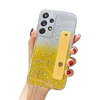 Gradient Color Glitter Wristband Stand Phone Case TPU Girls Fashion Shockproof Bumper for Samsung Galaxy S23 S22 S21 Plus Ultra FE A72 A71 4G Back Cover(Yellow,Samsung S23 Plus)