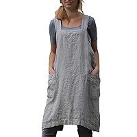 YESDOO Cotton Linen Apron Cross Back Apron for Women with Pockets Pinafore Dress for Baking Cooking,Large,grey