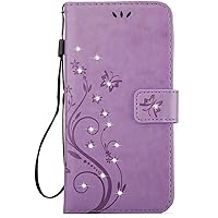 Leather Case for iPhone 14/14 Pro/14 Plus/14 Pro Max, Glitter Flip Wallet Cover,Embossed Gems Shiny Magnet Clasp Kickstand,Shockproof Phone Cover,Purple,14 6.1''
