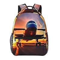 Airplane Sunset Sky print Lightweight Bookbag Casual Laptop Backpack for Men Women College backpack