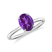 Natural Amethyst Oval Solitaire Ring for Women Girls in Sterling Silver / 14K Solid Gold/Platinum