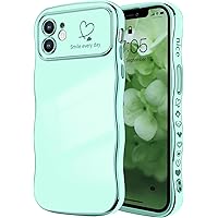 for iPhone 12 Case with Screen Protector - Cute Wave Frame Curly Shape with Love Heart for Women & Girls - Raised Camera Protection - Luxury Plating - Shockproof Phone Case 6.1
