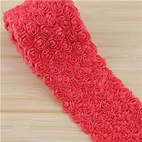 1 Meter 6 Rows Rose 3D Chiffon Flower Lace Edge Trim Ribbon 9 cm Width Vintage Style Edging Trimmings Fabric Embroidered Applique Sewing Craft Wedding Dress DIY Clothes Bowknot Decor (Watermelon Red)