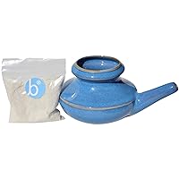 Neti Pot Tool Kit - Snoring & Saline Solution, Handcrafted Ceramic Dishwasher Safe with 2oz Mineral Sea Salt for Nose Cleaning & Sinus Rinse Perfect for Allergy Relief in Adults & Kids (Blue)