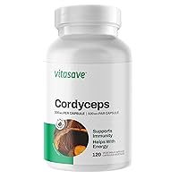 Vitasave Cordyceps Mushroom Capsules 100% Pure - Ultra Strength 1000mg - Natural Energy and Endurance Support Supplement - Non-GMO, Gluten-Free, and Easy to Take Capsules | 60 Day Supply