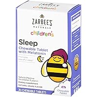 Zarbee's Kids 1mg Melatonin Chewable Tablet, Drug-Free & Effective Sleep Supplement, Easy to Take Natural Grape Flavor Tablets for Children Ages 3 and Up, 30 Count