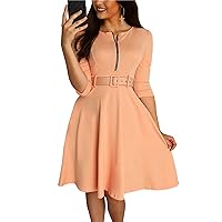 Elegant Dresses for Women Zipper Long Sleeve A-Line Dresses Sexy Business Pencil Peplum Dress Wear to Work