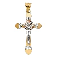Solid 14k White Yellow Gold Jesus Cross Charm Crucifix Pendant Celtic Christ Budded CZ Fancy 19 x 30 mm