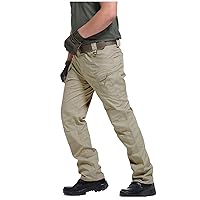 Men's Multi Pocket Cargo Pants, Outdoor Hiking Pants Solid Stretch Straight Leg Trousers Camping Work Wear Pants