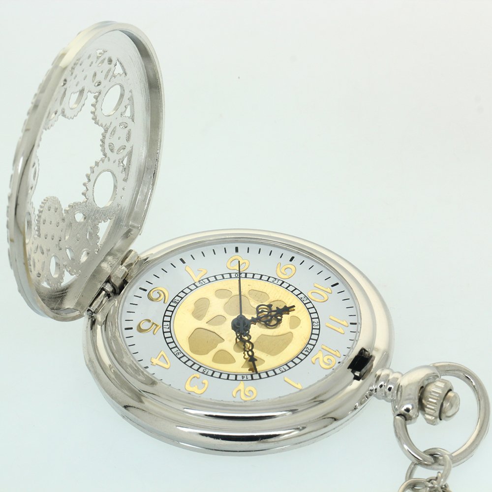 Silver Vintage Antique Case Pocket Watch Fob Watch for Men Women Girls Boys Gifting Occasion with 1 PC Necklace Chain 1 PC Clip Key Rib Chain