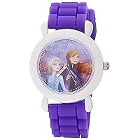 Disney Frozen 2 Elsa,Anna Grils' White Plastic Time Teacher Watch, Purple Silicone Strap, WDS000825
