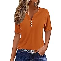 Womens Tops Henley Neck Buttons Sexy Shirts Summer Short Sleeve Dressy Blouses Plain Solid Color Casual Tshirts Clothes
