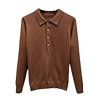 Men Solid Color Slim Fit Casual Long Sleeve Polo Shirt Pullover Fall Winter Business