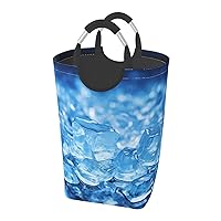 Laundry Basket Freestanding Laundry Hamper Blue ice cube background Collapsible Clothes Baskets Waterproof Tall Dirty Clothes Hamper for Dorm Bathroom Laundry Room Storage Washing Bin