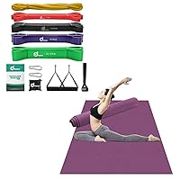 Odoland Bundle – 2 Items 5 Packs Pull Up Assist Bands Resistance Bands and Large Yoga Mat 72'' x 48'' (6'x4') x6mm for Pilates Stretching Home Gym Workout, Purple