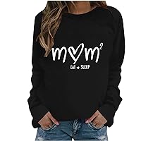 Womens Mom Sweatshirt Lightweight Long Sleeve T Shirts Crewneck Pullover Sweatshirt Cute Heart Graphic Mama Tees Tops