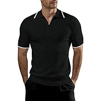 VATPAVE Mens Knit Polo Shirts Casual Short Sleeve Classic Ribbed Golf Shirt