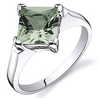 PEORA Green Amethyst Engagement Ring in Sterling Silver, Classic Designer Solitaire, Princess Cut, 7mm, 1.50 Carats, Comfort Fit, Sizes 5 to 9