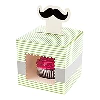Restaurantware Pastry Tek 4 Inch Cupcake Gift Boxes 100 Fits 4 Cupcake Favor Boxes - Moustache Cupcake Inserts Green Paper Treat Boxes With Window For Weddings Or Parties Stripes