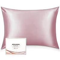 Adubor Mulberry Silk Pillowcase Pillow Case Cover for Hair and Skin with Hidden Zipper, Both Side 23 Momme Silk, 900 Thread Count, 20x30inch, 1Pack, Rouge Pink
